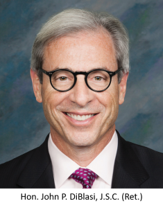 Hon. John P. DiBlasi, J.S.C. Hearing Officer for NAM (National Arbitration and Mediation) with name written under picture